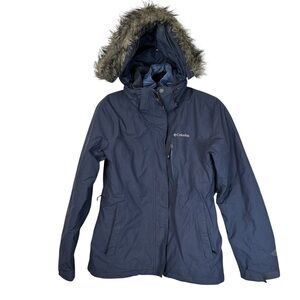Columbia Omni Heat Dark Blue 3 In 1 Jacket Faux Fur Hood Winter Women M